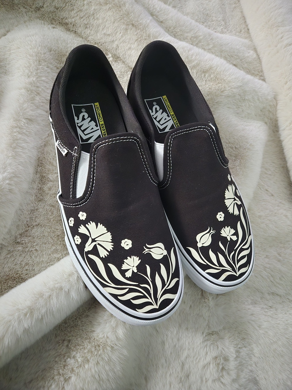 DC Women's Brown Slip-On Sneakers with Cream Floral Design
